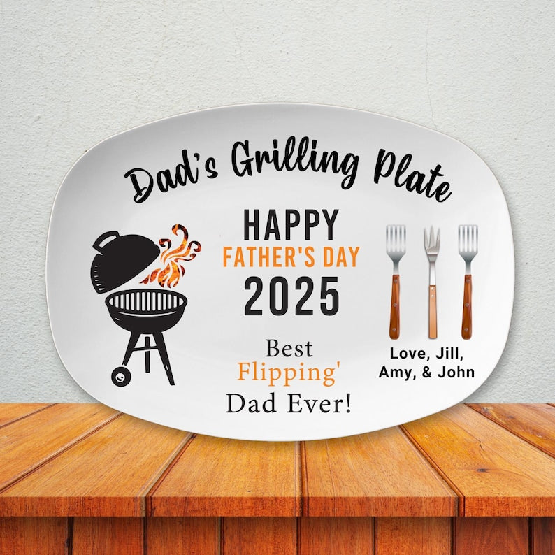 Personalized Dad Grilling Plate, Custom BBQ Platter, Fathers Day Gift, Grill Plate Gift From Kids, Papa Gift, Daddy 2025, Grandpa Plate