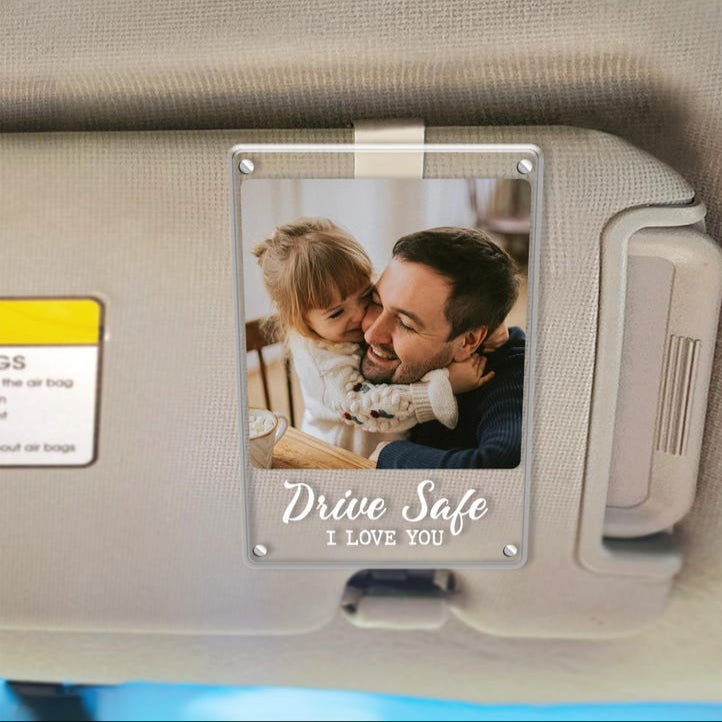 Personalized Father's Day Photo Frame, Custom Picture Frame Car Visor Clip, Drive Safe Gift, Magnet Photo Frames, Gift For Dad