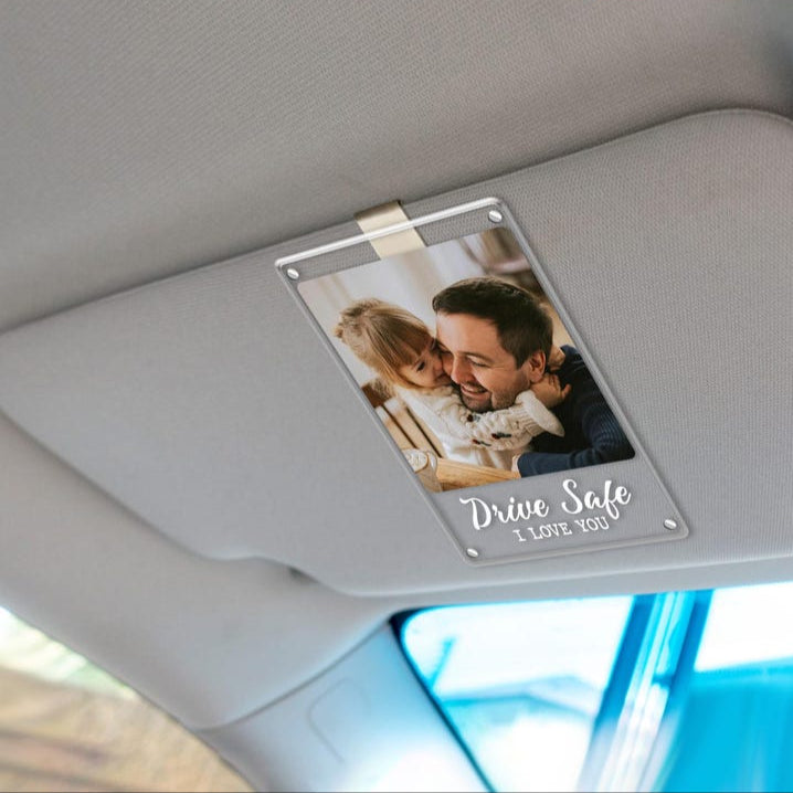Personalized Father's Day Photo Frame, Custom Picture Frame Car Visor Clip, Drive Safe Gift, Magnet Photo Frames, Gift For Dad