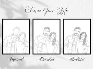 Custom Line Drawing from Photo - Personalized Couple Portrait & Gift for Boyfriend, Last Minute Birthday Gift for Him, Couple Line Art