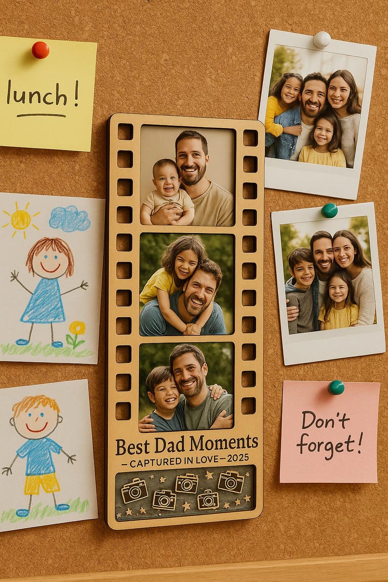 Custom Wooden Photo Magnet for Dad Film Strip Style Father s Day Gift from Kids, Personalized Keepsake Frame