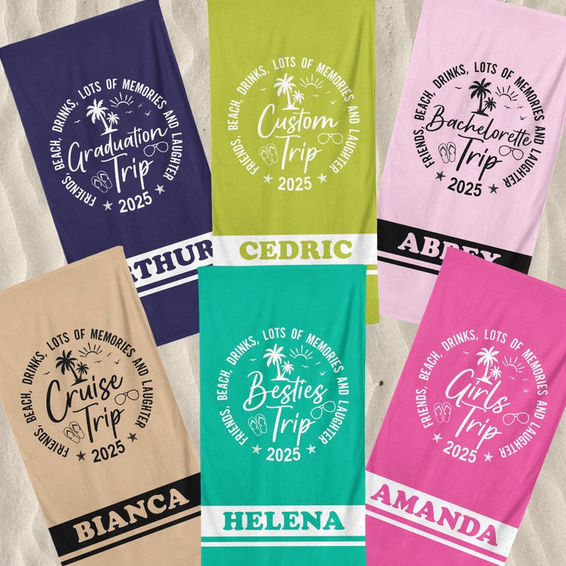 Custom Group Trip 2025 Beach Towels,Summer Vacation Gifts For Traveler,Beach Family Friends Girls Besties Sisters Trip,Pool Party,Vacay Mode