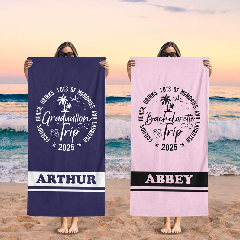 Custom Group Trip 2025 Beach Towels,Summer Vacation Gifts For Traveler,Beach Family Friends Girls Besties Sisters Trip,Pool Party,Vacay Mode