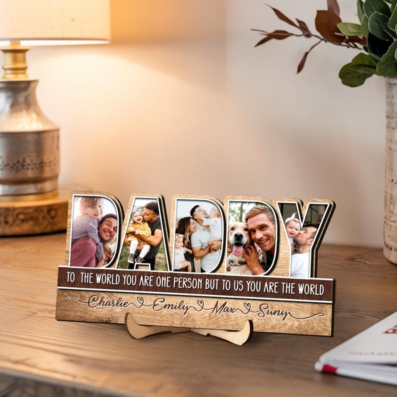 Father's Day Gifts From Kids, Daddy Photo Collage Gift, Custom Photo Sign for Dad with Kids' Name, 1st Fathers Day Gifts, Dad Sign