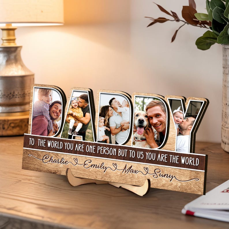 Father's Day Gifts From Kids, Daddy Photo Collage Gift, Custom Photo Sign for Dad with Kids' Name, 1st Fathers Day Gifts, Dad Sign