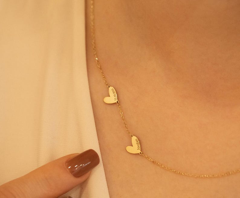 Personalized Engraved Hearts Name Necklace , Heart Name Necklace , Kids Name Necklace , Grandkids Necklace , Custom Necklace