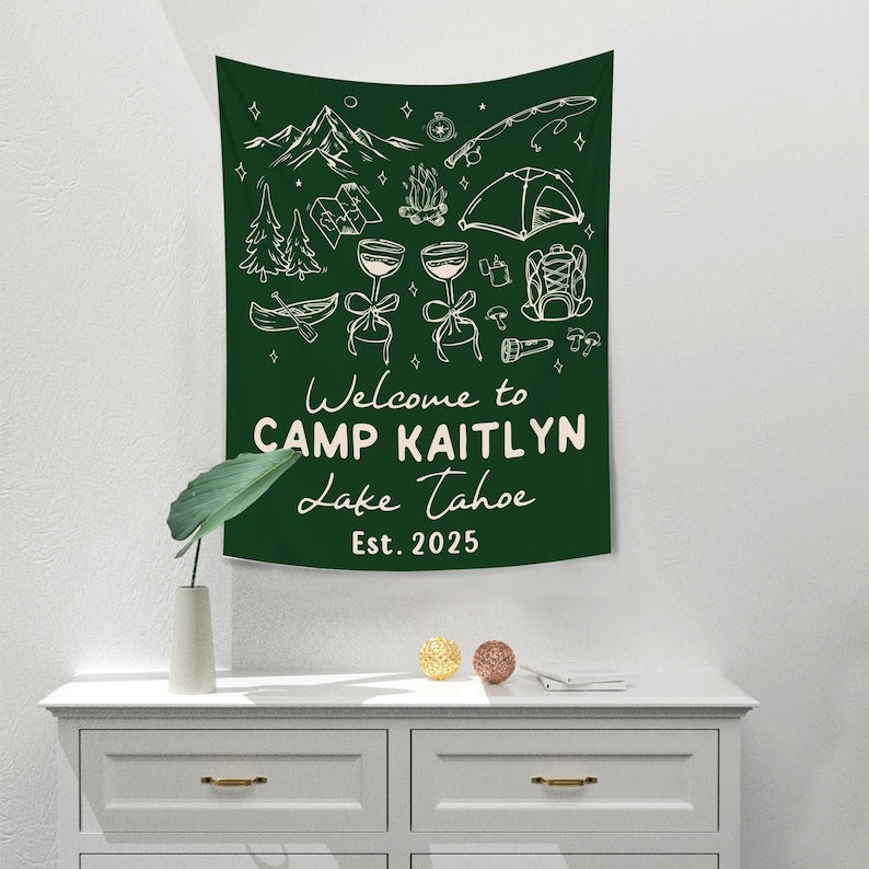 Custom Camp Bach Banner, Camp Bachelorette Decor, Camp Bach Sign, Lake Bach Camp Birthday Party Welcome Sign, Camping Bachelorette Banner