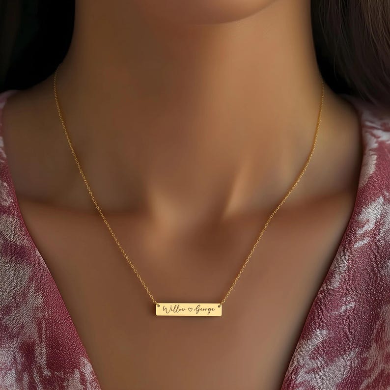 Personalized Minimalist Bar Name Necklace, Handwriting Necklace, Christmas Gift, Birthday Gift, Christmas Gift, Engagement Gift