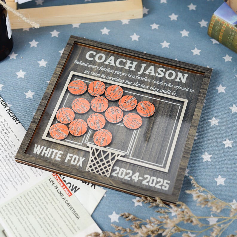 Personalized Basketball Shaker Wood Sign Gift for Coach, Thank You End of Season Coach Gifts, Appreciation Manager Gift from Basketball Team