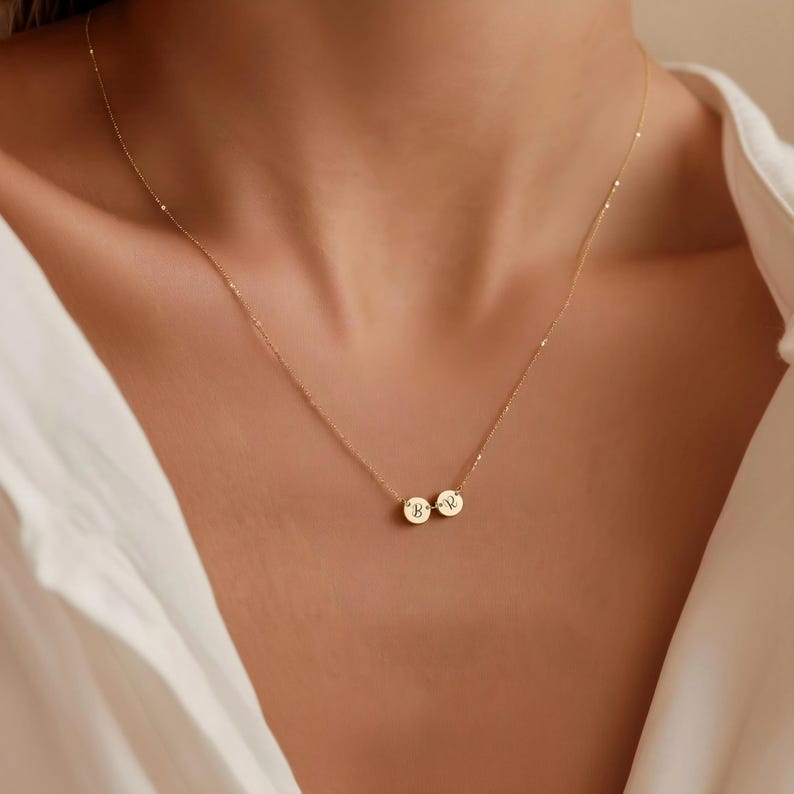 Initial Discs Necklace, Personalized Minimalist Multiple Name Necklace for Mom Gift, Kids Family, Dainty Necklace Kids Initials Pet Initials