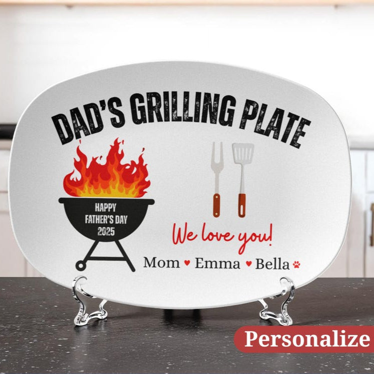 Personalized Grilling Plate Gift For Fathers Day 2025 Gift From Grandkids Custom Platter BBQ Grilling Gift Cook Daddys Grilling Serving tray