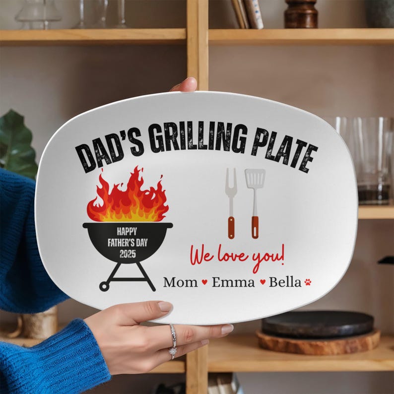 Personalized Grilling Plate Gift For Fathers Day 2025 Gift From Grandkids Custom Platter BBQ Grilling Gift Cook Daddys Grilling Serving tray