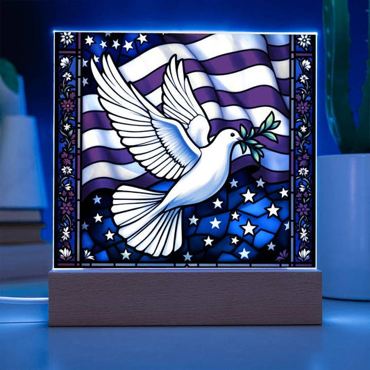 LED Lighted Plaque with Dove and USA Flag, Patriotic Memorial Sign, Veteran Tribute Gift, American Flag Decor, Remembrance Light Box