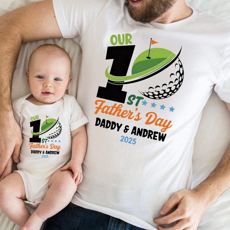 Custom Our First Fathers Day Shirt, Dad Golf Shirt with Baby, Matching Dad and Son Shirts, 1st Fathers Day Shirt, New Dad Gift, Golfer Gifts