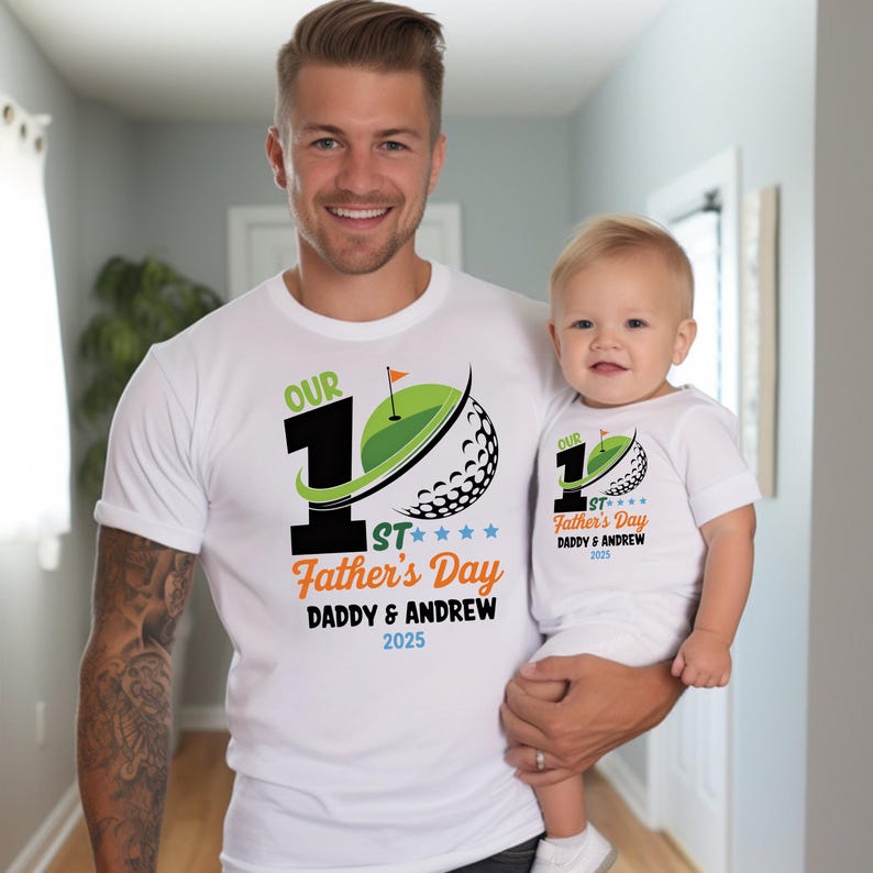 Custom Our First Fathers Day Shirt, Dad Golf Shirt with Baby, Matching Dad and Son Shirts, 1st Fathers Day Shirt, New Dad Gift, Golfer Gifts