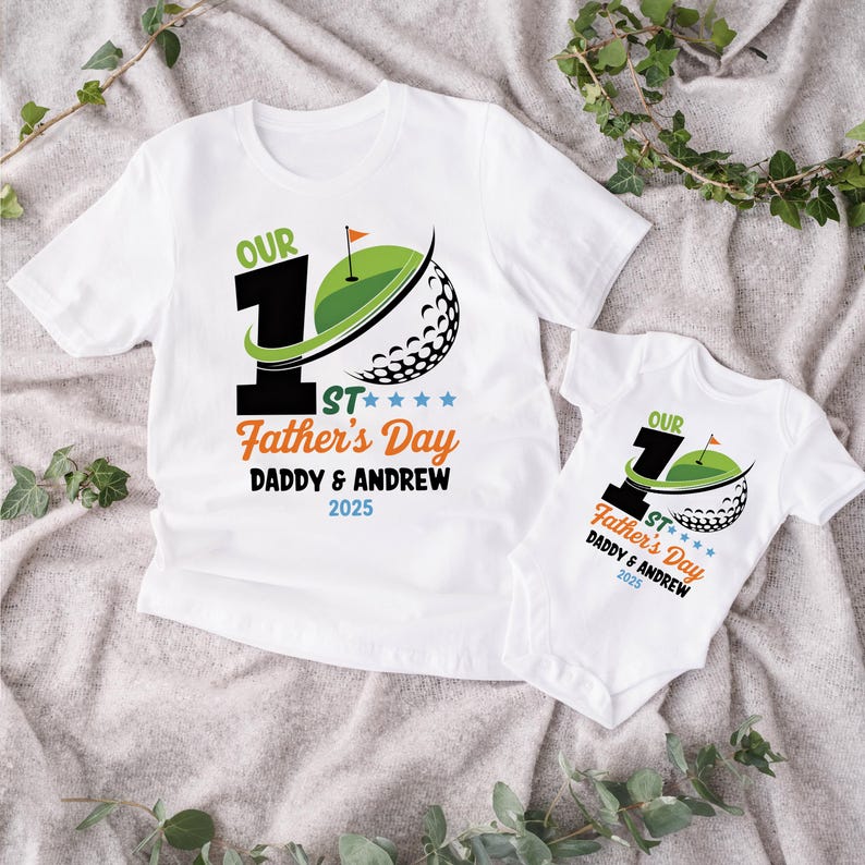 Custom Our First Fathers Day Shirt, Dad Golf Shirt with Baby, Matching Dad and Son Shirts, 1st Fathers Day Shirt, New Dad Gift, Golfer Gifts