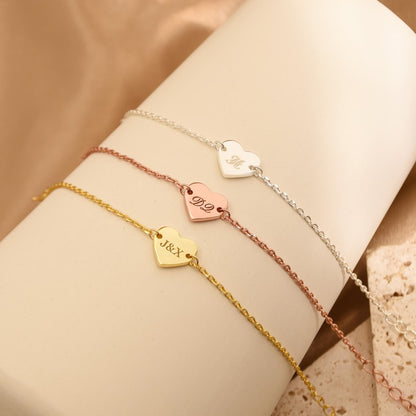 Custom Name Heart Bracelet,Engraved Heart Bracelet,Heart Charm Bracelet,Custom Date Jewelry, Handmade Initial Charm,Birthday Gift for Her