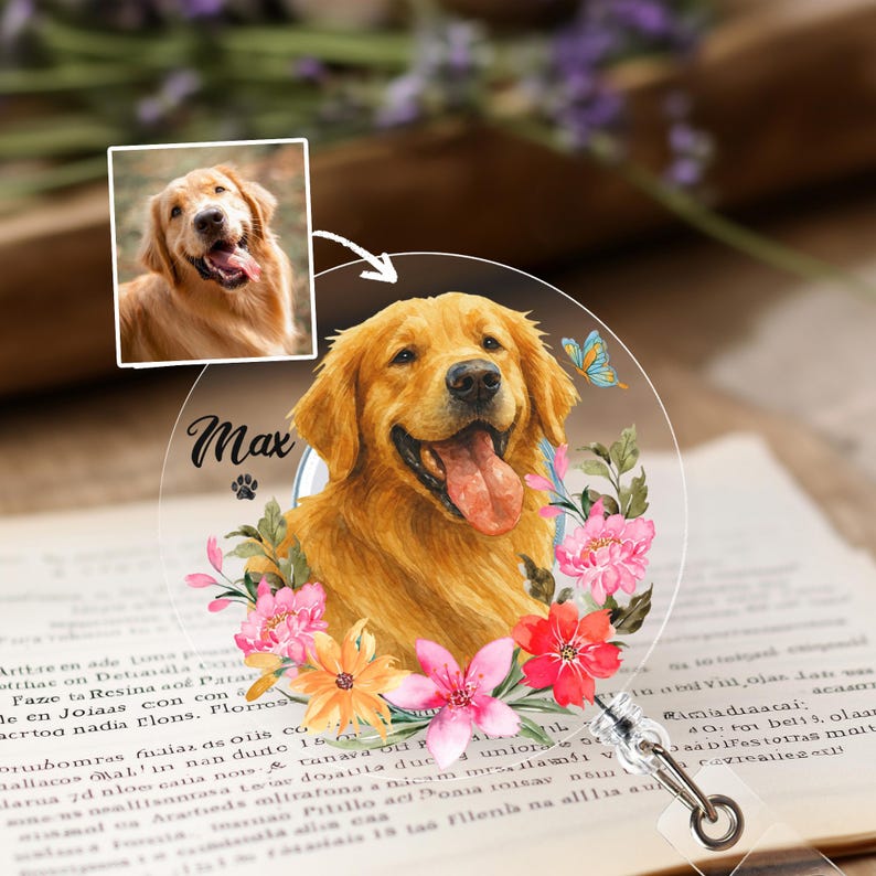 Custom Pet Portrait Badge Reel, Custom Dog Photo Badge Reel, Pet Portrait Gift, Dog Lover Gift, Nurse Badge Reel, Gift for Dog Mom