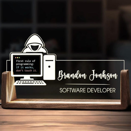 Custom Software Engineer Desk Name Plate, Acrylic Desk Sign with Led, Funny Gift For Software Developer, Gift For Programmer, Coding Gift