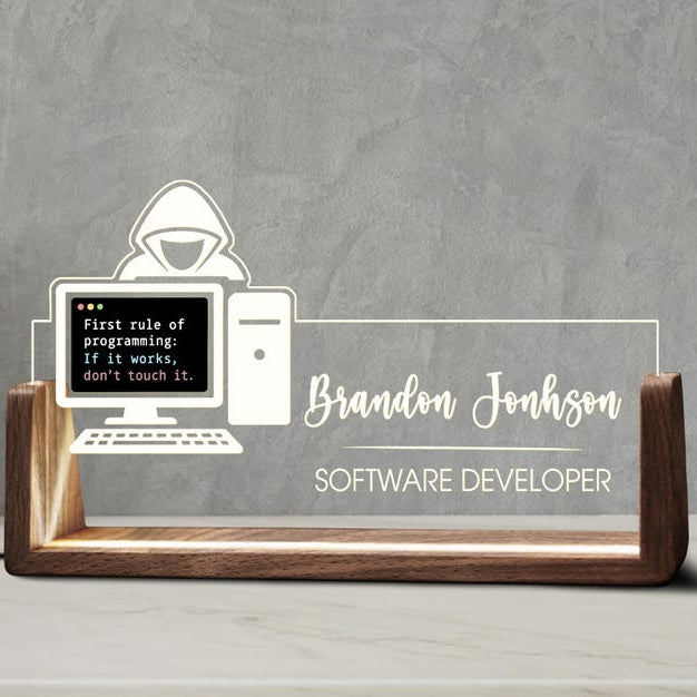 Custom Software Engineer Desk Name Plate, Acrylic Desk Sign with Led, Funny Gift For Software Developer, Gift For Programmer, Coding Gift