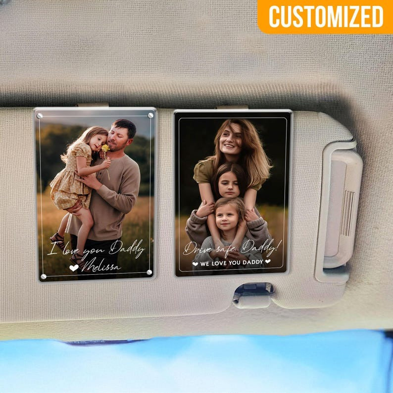 Custom Photo Sun Visor Clip Acrylic Magnet, Custom Polaroid Frame Car Visor Clip, Father's Day Gift, Drive Safe Gift, Couple Gift