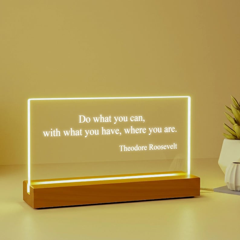 Personalized Quote Sign - Motivational Quotes - Mindfulness Gift - Brainy Quote - Custom Quote Print - Motivational Saying with LED Stand
