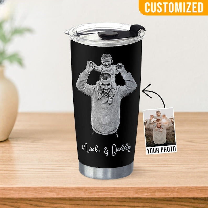 Personalized Dad Portrait Tumbler, Custom Tumbler For Dad, Custom Photo effect Dad Birthday Gift, Custom Photo Mug Gift