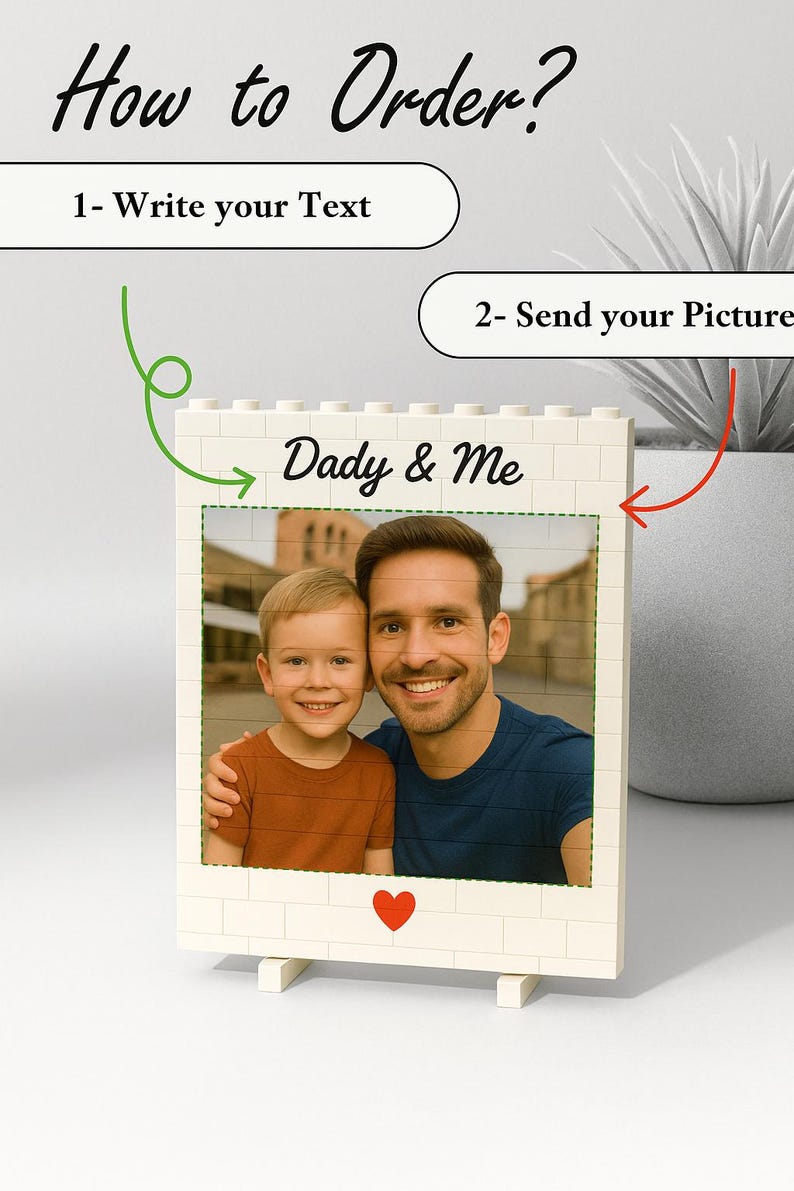 Daddy & Me Custom Puzzle Personalized Brick Photo Block Gift for Father s Day, Birthday, Family Keepsake