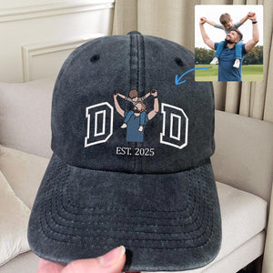 Custom Photo Embroidered Dad Hat, Embroidered Portrait Dad And Child Cap, Personalized Gift for Father s Day, Unique Photo Birthday Hat