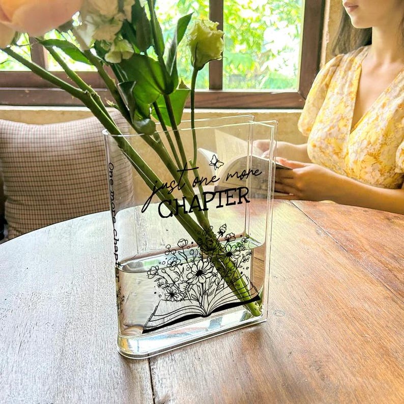 Just One More Chapter Acrylic Book Vase - Home Decor Gifts for Book Lovers and Readers, Mother's Day Gift, Special Occasion Gift
