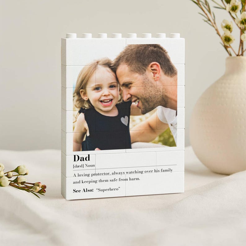 Personalised Photo Puzzle Gift for Dad, Father's Day Brick Picture Frame for Grandpa, Stepdad, Baby Keepsake Gift from Kids
