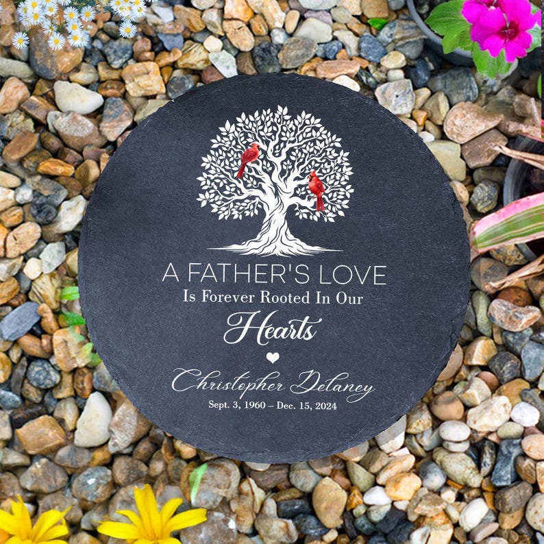 Personalized Tree Cardinal Memorial Garden Stone,Loss Of A Loved One In Memory Mom Dad,Sympathy Keepsake Stone,Remembrance Gift,Father Day