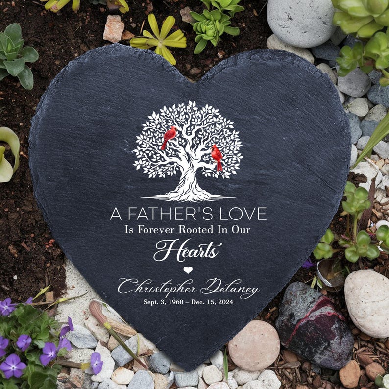 Personalized Tree Cardinal Memorial Garden Stone,Loss Of A Loved One In Memory Mom Dad,Sympathy Keepsake Stone,Remembrance Gift,Father Day