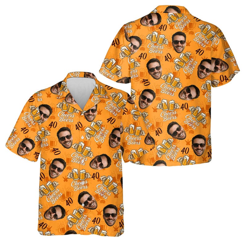 Custom Face Birthday Hawaiian Shirt, Personalized Cheers and Beers Shirt for Men Women, 40th Birthday Party Shirt with Photo, Gifts for Dad