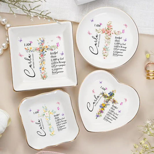 Custom Baptism Jewelry Dish, Baptism Ring Dish with Name & Date, Personalized Gift for Girl, Christian Keepsake Gift, Nursery Decor,Keepsake