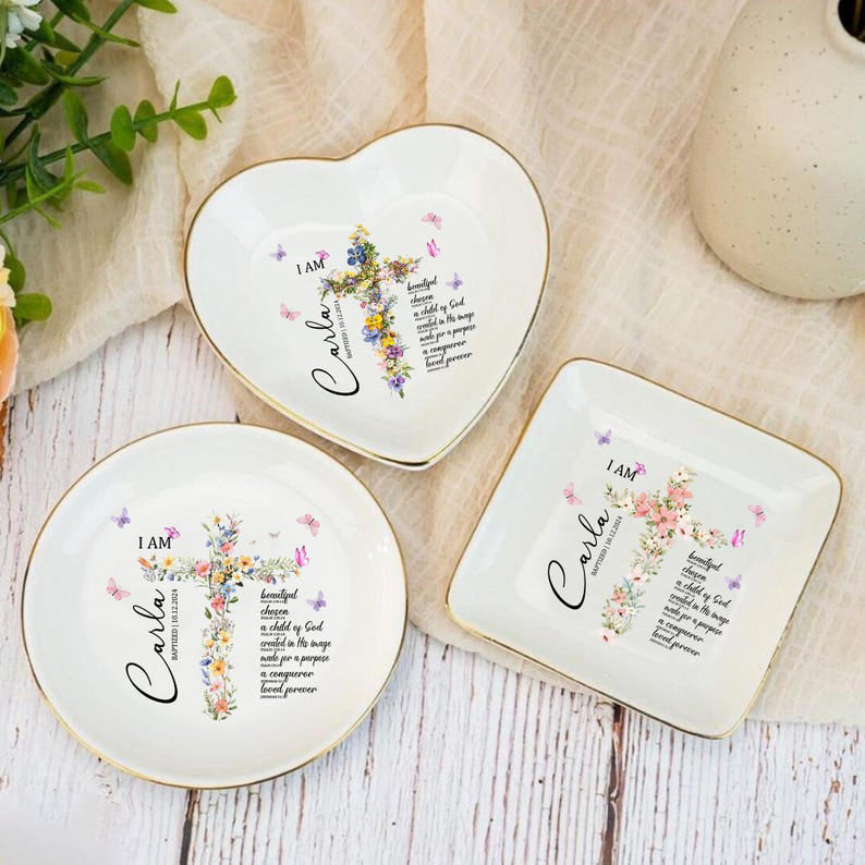 Custom Baptism Jewelry Dish, Baptism Ring Dish with Name & Date, Personalized Gift for Girl, Christian Keepsake Gift, Nursery Decor,Keepsake