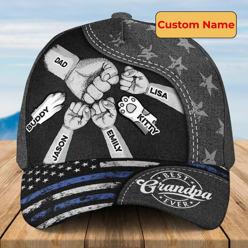 Personalized Fist Bump Daddy Grandpa Classic Cap, Cap For Grandpa, Hat For Husband, Father's Day Gift For Dad, USA Flag Themed Dad Cap
