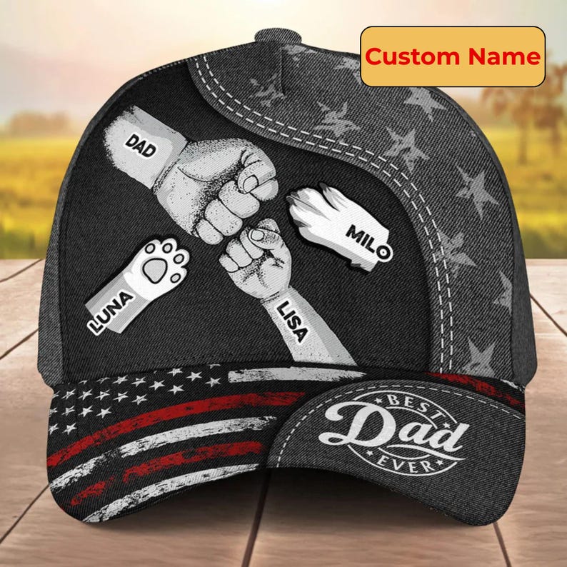 Personalized Fist Bump Daddy Grandpa Classic Cap, Cap For Grandpa, Hat For Husband, Father's Day Gift For Dad, USA Flag Themed Dad Cap