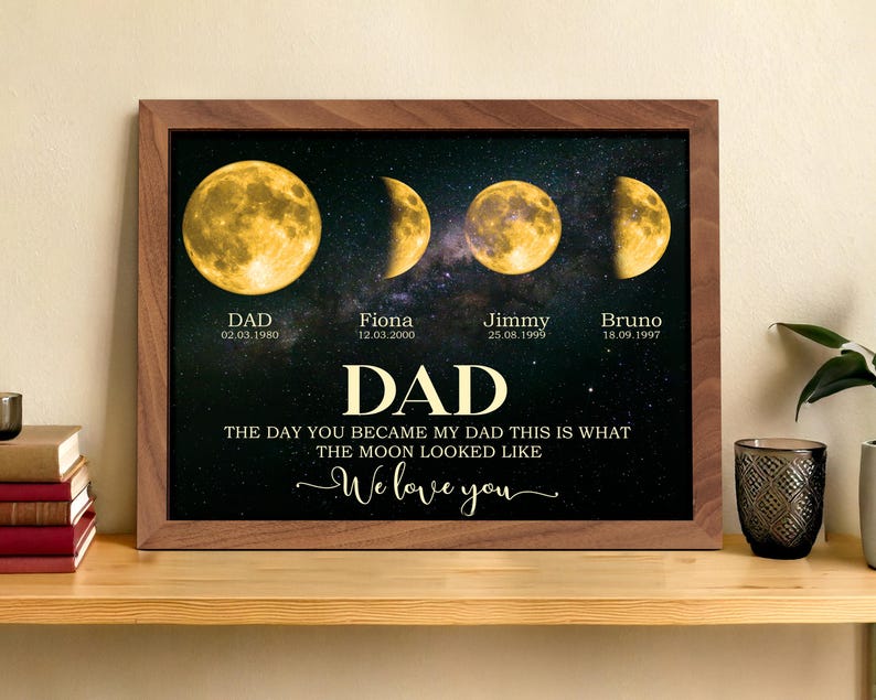 Personalized Dad Moons Phase Frame with Kids Names, The Day You Became My Dad Gift, Moons Phase Frame, Father's Day Gift, Gift for Daddy