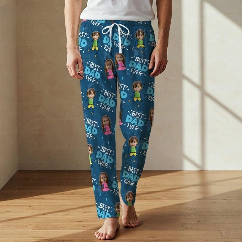 Custom Best Dad Ever Pajama Pants Personalized Photo Lounge Pants Gift from Kids, Funny Gift for Dad or Papa
