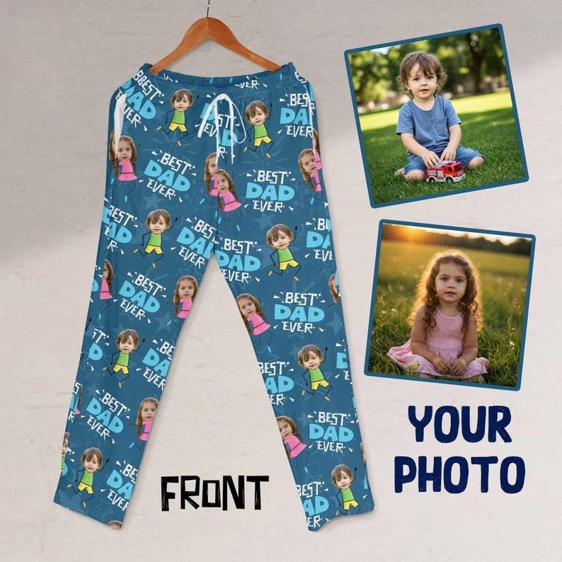Custom Best Dad Ever Pajama Pants Personalized Photo Lounge Pants Gift from Kids, Funny Gift for Dad or Papa