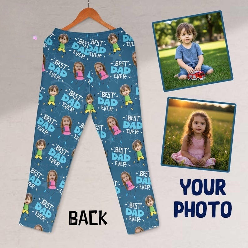 Custom Best Dad Ever Pajama Pants Personalized Photo Lounge Pants Gift from Kids, Funny Gift for Dad or Papa