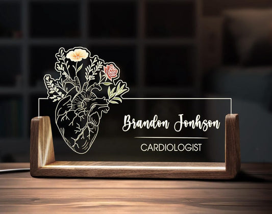 Custom Cardiologist Desk Name Plate Personalized Heart Surgeon Acrylic LED Lamp Unique Doctor Gift Heart Surgery Gift Heart Doctor Gift Idea