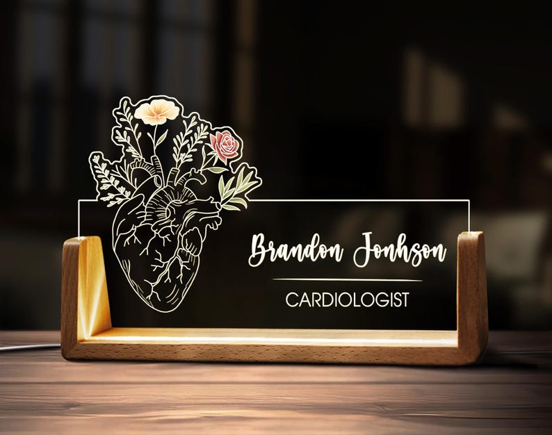 Custom Cardiologist Desk Name Plate Personalized Heart Surgeon Acrylic LED Lamp Unique Doctor Gift Heart Surgery Gift Heart Doctor Gift Idea