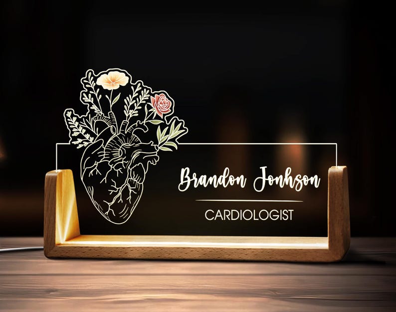 Custom Cardiologist Desk Name Plate Personalized Heart Surgeon Acrylic LED Lamp Unique Doctor Gift Heart Surgery Gift Heart Doctor Gift Idea