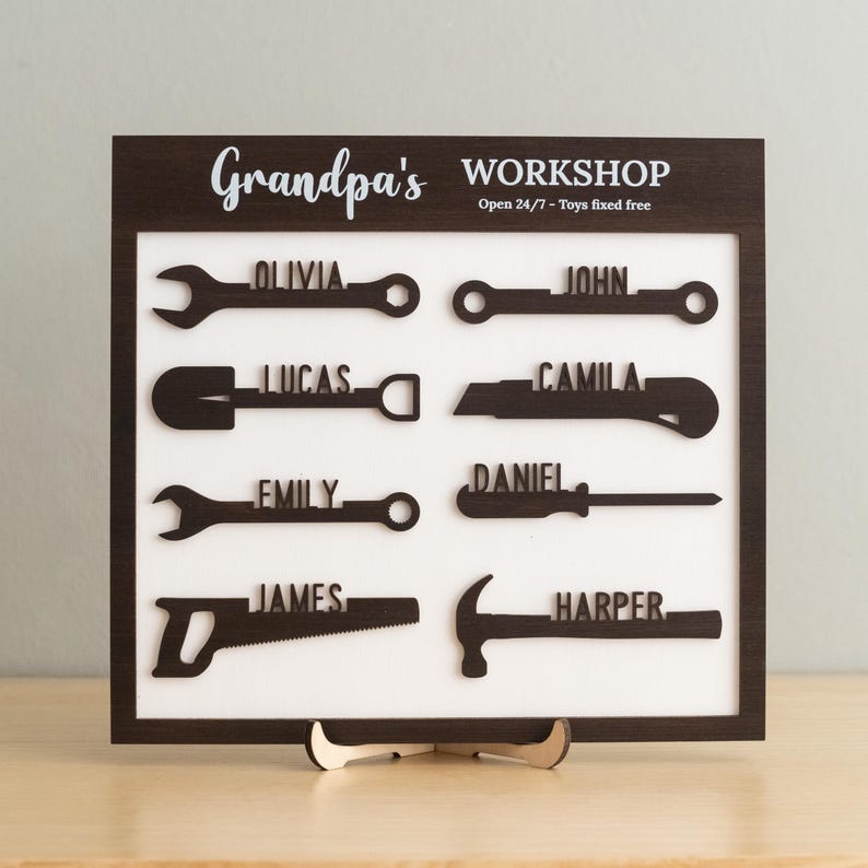Modern Dad & Grandpa Workshop Sign, Personalized Wooden Garage Decor, Father's Day Gift