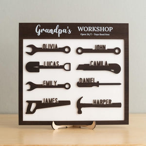 Modern Dad & Grandpa Workshop Sign, Personalized Wooden Garage Decor, Father's Day Gift