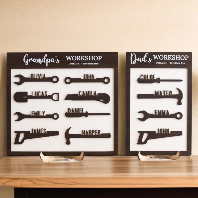 Modern Dad & Grandpa Workshop Sign, Personalized Wooden Garage Decor, Father's Day Gift