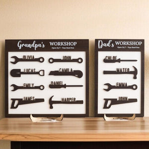 Modern Dad & Grandpa Workshop Sign, Personalized Wooden Garage Decor, Father's Day Gift