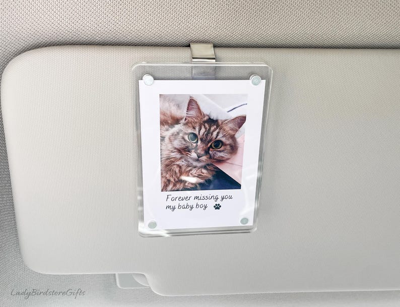 Custom Pet Photo Car Visor Clip, Pet Memorial Gift for Dog or Cat Lovers, Personalized Car Picture Frame Keepsake, Pet Loss Gift for Car